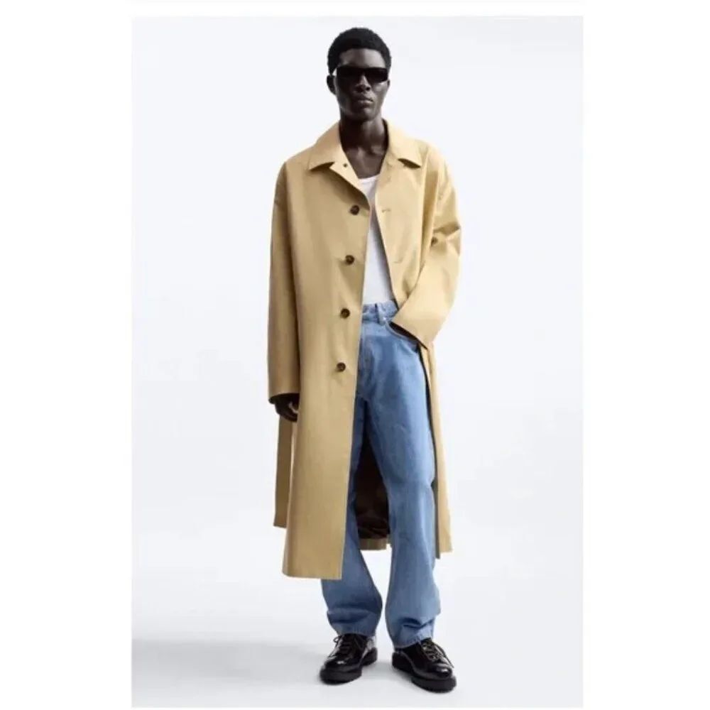 Zara Man Ed AW'23 Trench Coat Jacket Size S Tan Belted oversized 5851/368 NWT